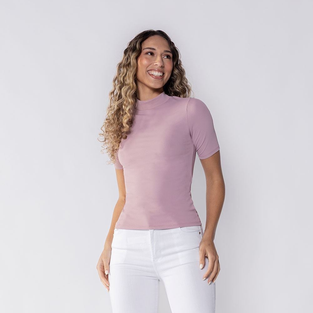 Blusa Feminina Gola Alta Canelada Patrícia Foster Ametista