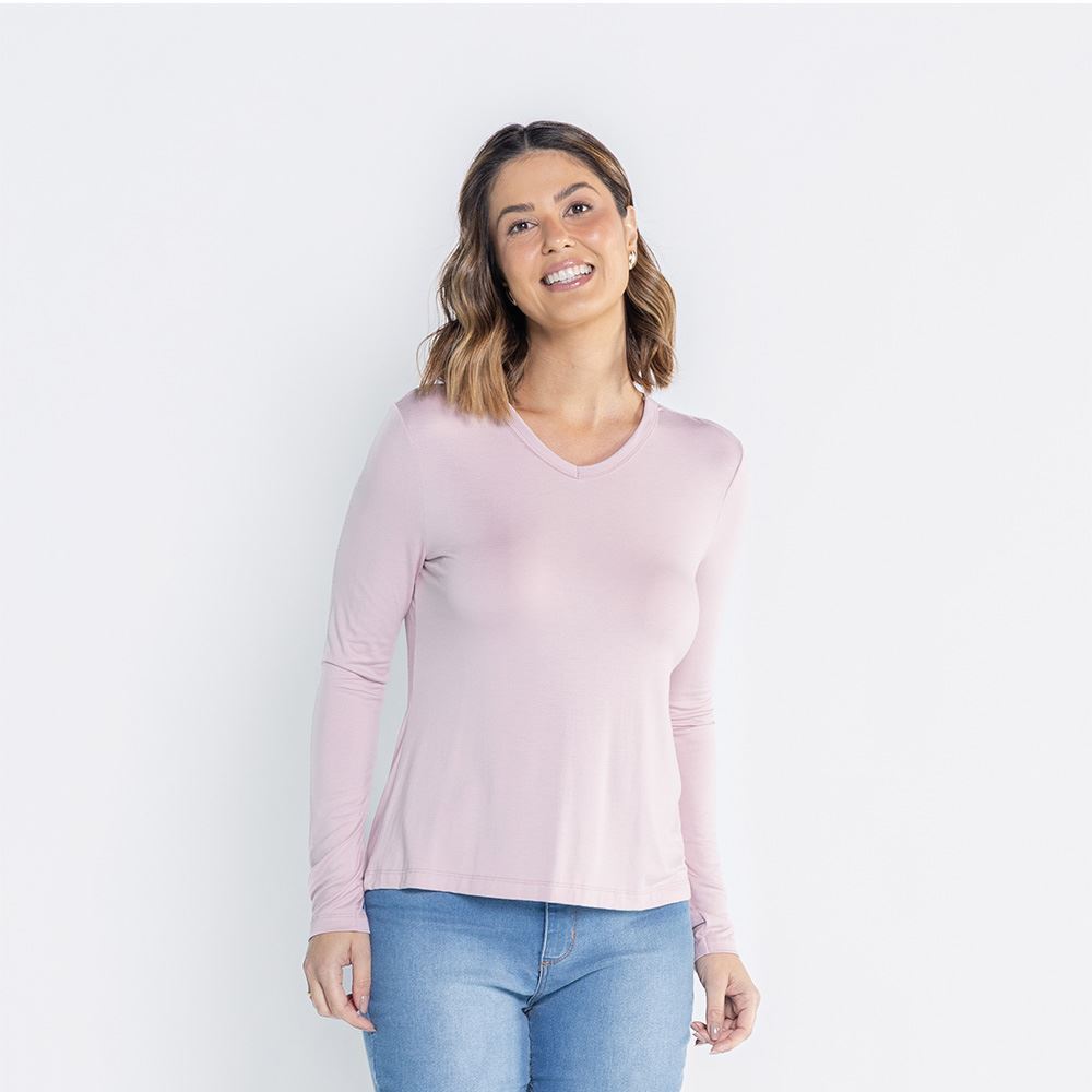 Blusa Feminina Manga Longa Em Malha Viscose Patricia Foster Ametista
