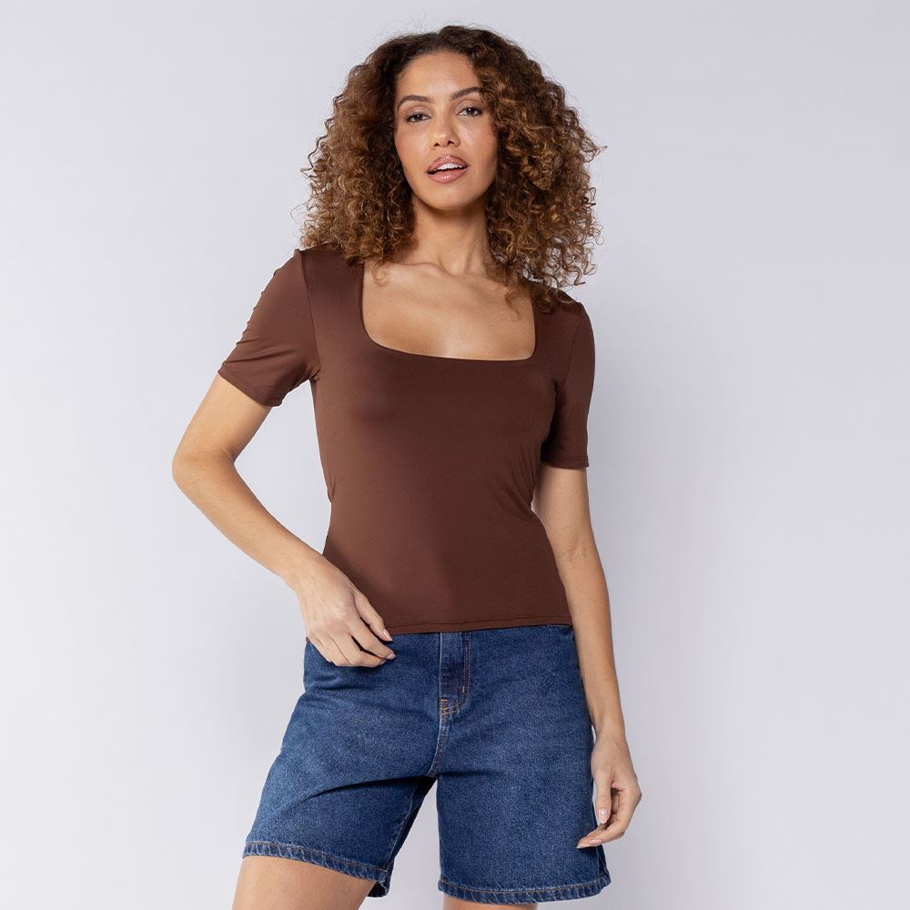 Blusa Feminina Em Poliamida Patricia Foster Marrom