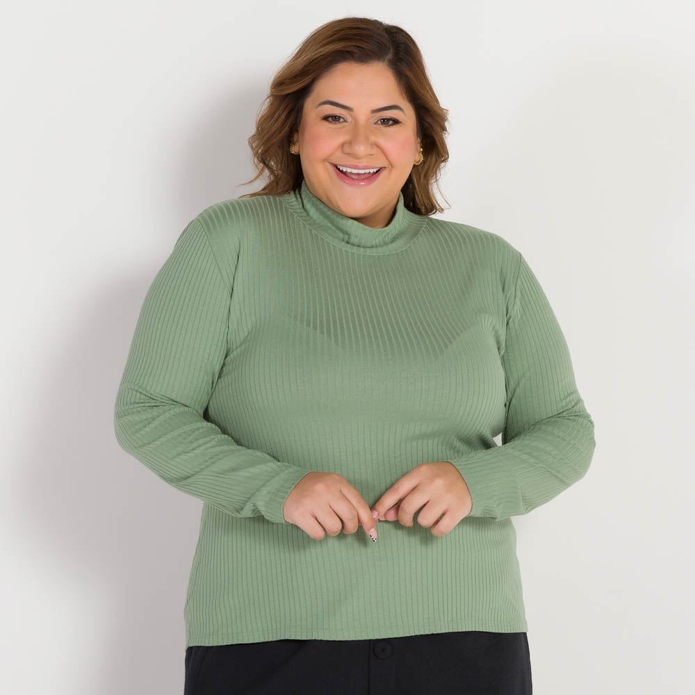 Blusa Plus Size Canelada Gola Alta Patricia Foster Mais Lirio