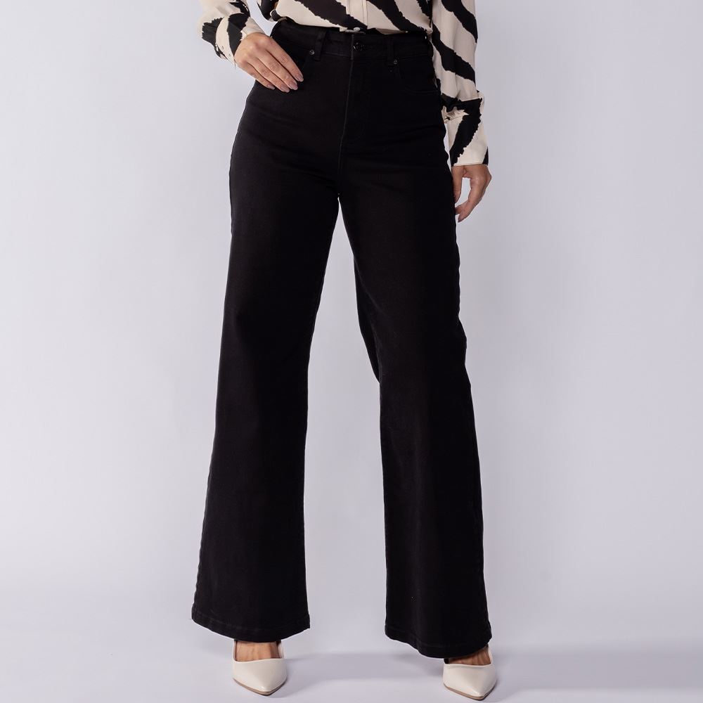 Calça Feminina Wide Leg Collor Sarja Boby Blues Preto