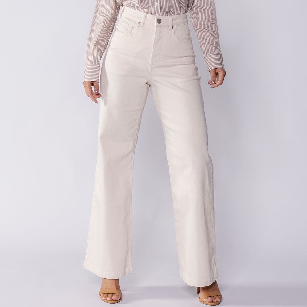 Calça Feminina Wide Leg Collor Sarja Boby Blues Off White