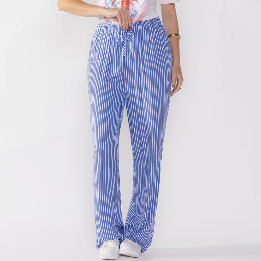 Calça Pantalona Estilo Pijama Boby Blues Listra Azul
