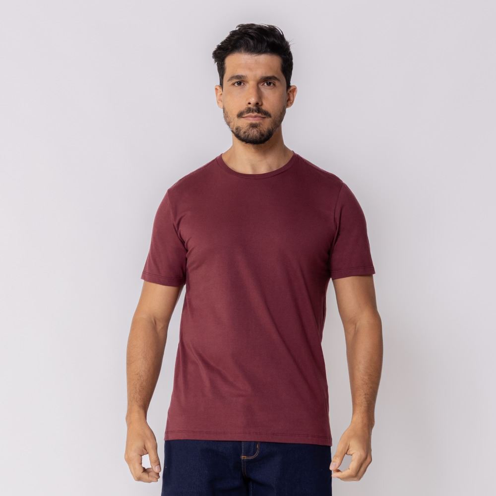 Camiseta Masculina Básica De Algodão Marc Alain Vinho