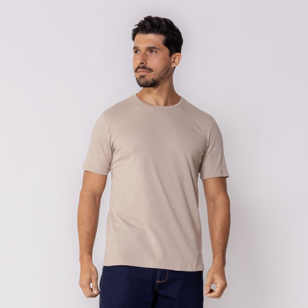 Camiseta Masculina Básica De Algodão Marc Alain Bege Fendi