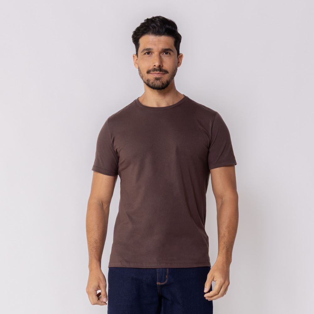 Camiseta Masculina Básica De Algodão Marc Alain Marrom