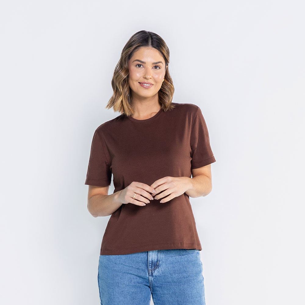 Camiseta Pima Feminina Básica Patricia Foster Marrom