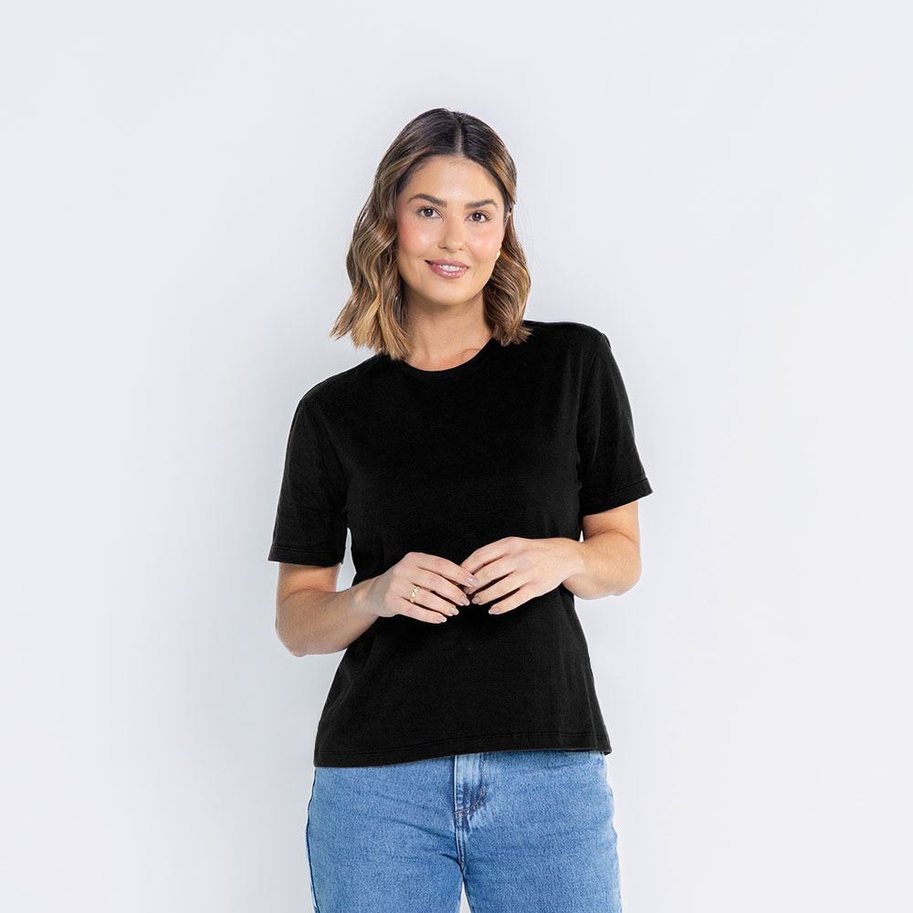 Camiseta Pima Feminina Básica Patricia Foster Preto