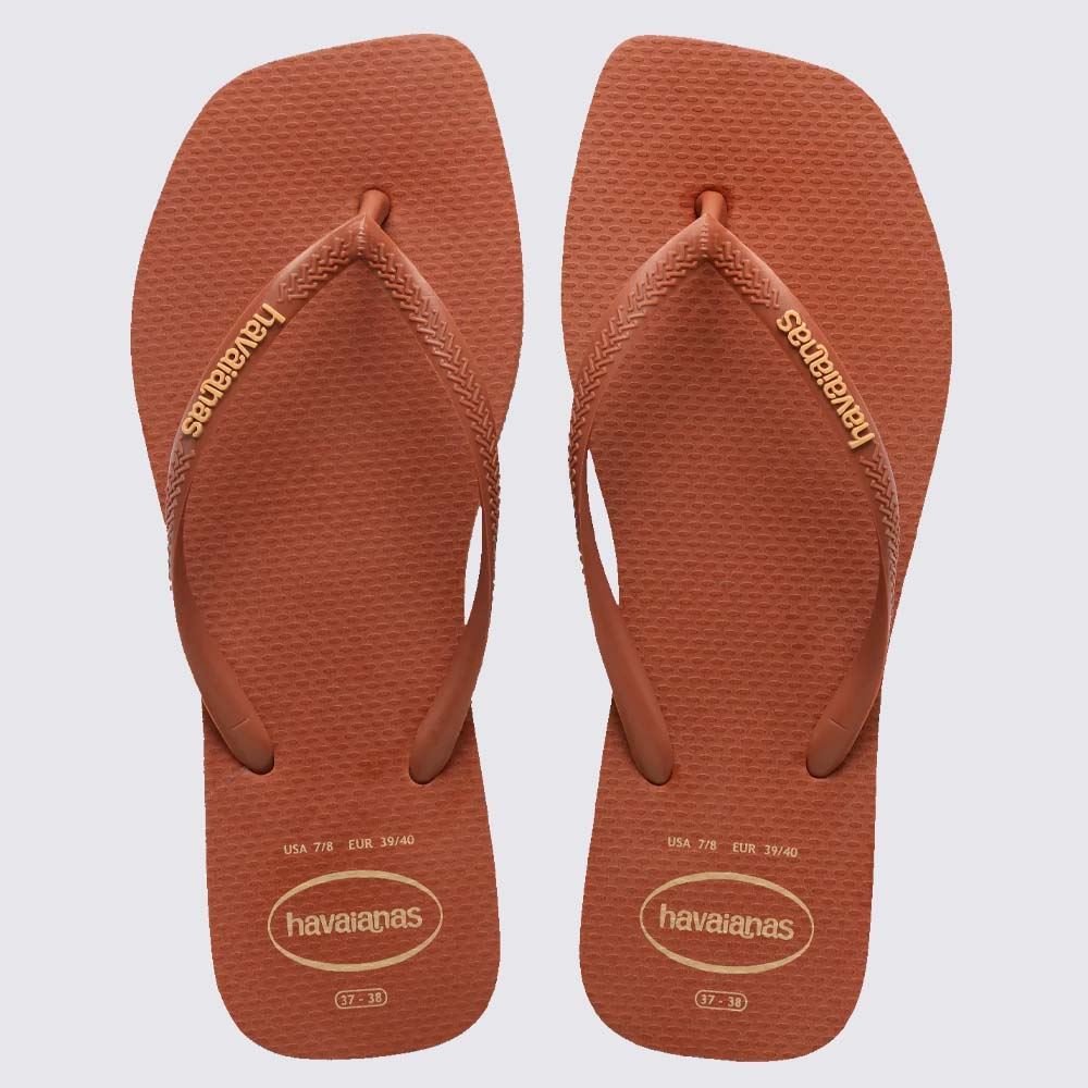 Chinelo Havaianas Feminino Slim Square Logo Pop Up Ferrugem