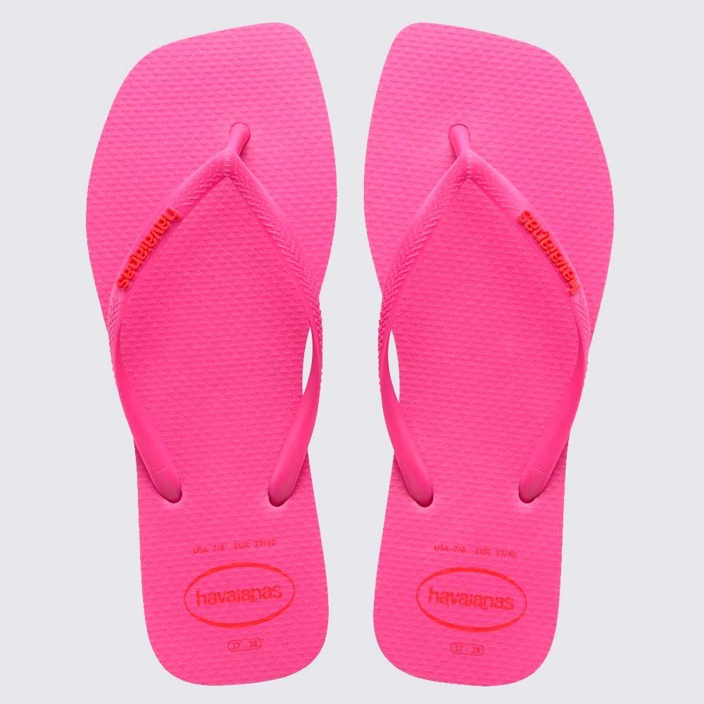 Chinelo Havaianas Feminino Slim Square Logo Pop Up Rosa Flux