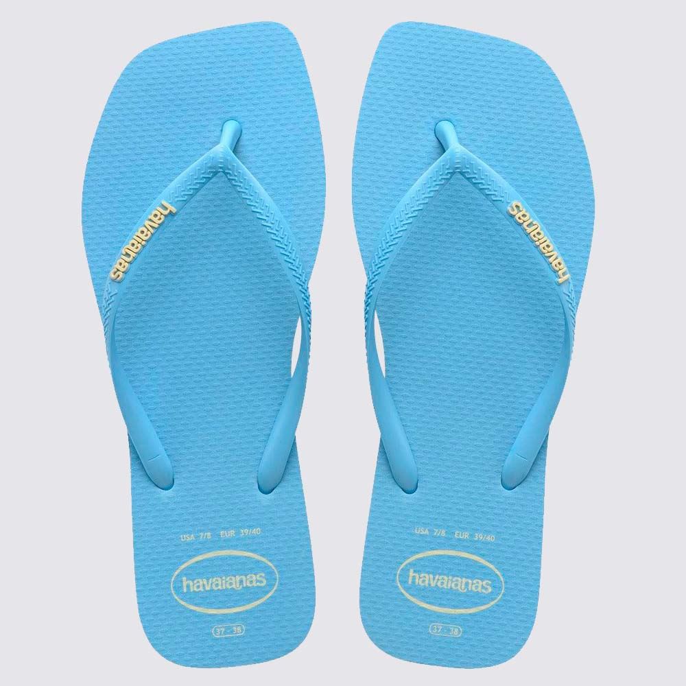 Chinelo Havaianas Feminino Slim Square Logo Pop Up Azul Lavanda