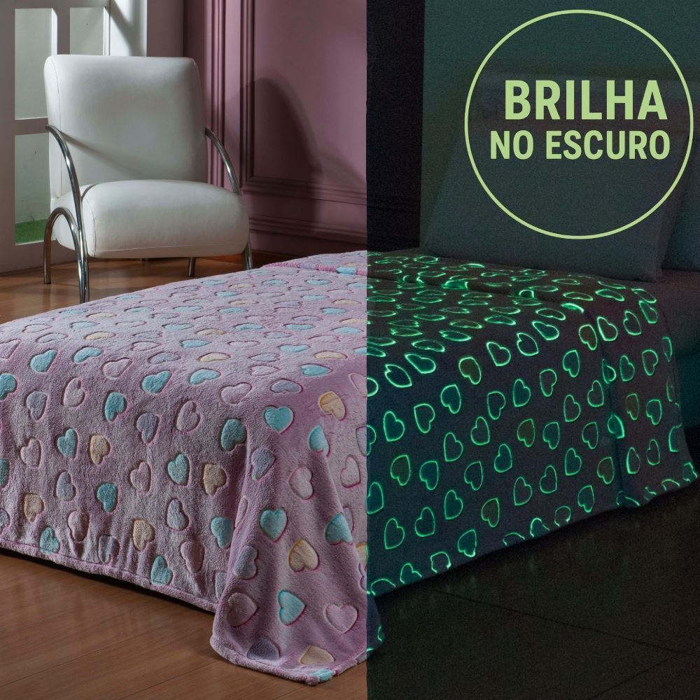 Cobertor Infantil Mágico Encantos Brilha No Escuro Havan Kids - Corações Pink
