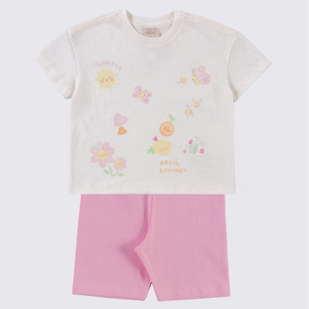 Conjunto Infantil Menina 1 a 3 Anos Yoyo Kids Cream/Alg Doce