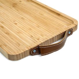 Bandeja De Bambu Com Alça Couro Havan Casa -  35,2cm