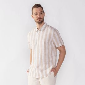 Camisa Masculina De Bot&atilde;o Algod&atilde;o Thing Kaki E Off White