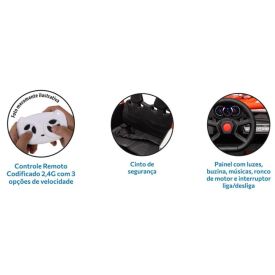 Carro Elétrico Utv 12V Controle Remoto Brinquedos Bandeirante - 2940 - Preto