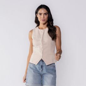 Colete Feminino De Alfaiataria Patricia Foster Bege