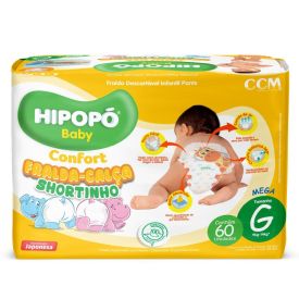 Fraldas Descartáveis Calça Shortinho G Confort Hipopó Baby  - 60 unidades