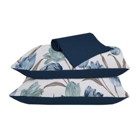 Jogo de Cama Casal Malha 100% Algod&atilde;o Solecasa 3 p&ccedil;s - Tuly Azul Marinho