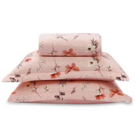 Kit Colcha Casal Estampada Versalhes Havan Casa 3 Pe&ccedil;as - Floral Borboleta Rose