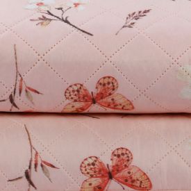 Kit Colcha Casal Estampada Versalhes Havan Casa 3 Pe&ccedil;as - Floral Borboleta Rose