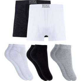 Kit com 2 Cuecas Boxer + 3 Pares de meias Risk