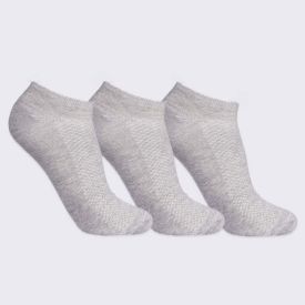 Kit Meia Juvenil 3 Pares Cano Invisível Hot Dog - Cinza 34/38