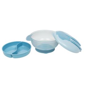 Kit Refeição Infantil Com Compartimento E Talheres Buba - Azul Claro