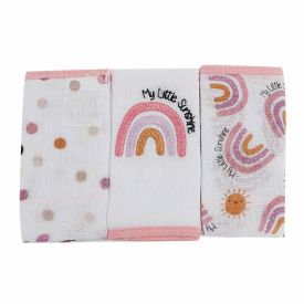 Kit 3 Panos De Boca 32 X 32 Cm 100% Algodão Havan Baby - Arco-Íris