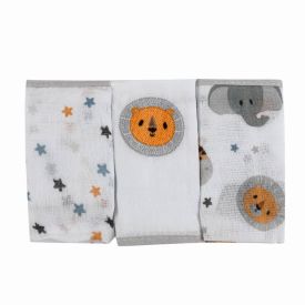 Kit 3 Panos De Boca 32 X 32 Cm 100% Algodão Havan Baby - Safari