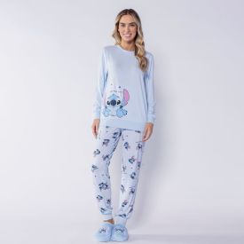 Pijama Feminino Longo Em Plush Disney Stitch