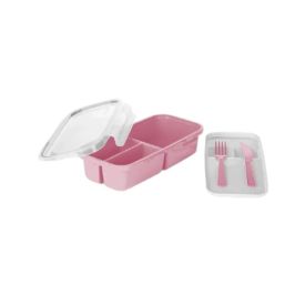Pote De Marmita 3 Divisórias Com Talher Plasvale 1,2 Litro - Rosa
