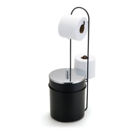 Suporte Porta Papel Higiênico De Chão Com Lixeira Black Arthi - Black