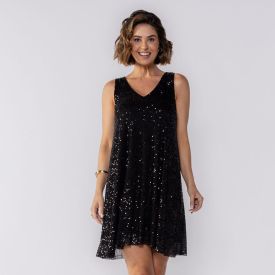 Vestido Feminino Regata De Paet&ecirc; Boby Blues Preto