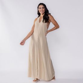 Vestido Longo Com Decote Nas Costas Patricia Foster Caqui