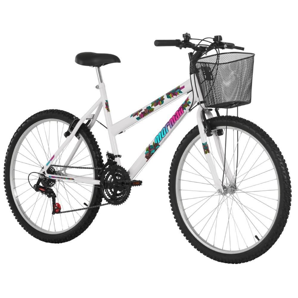 Bicicleta Aro 26 Safira Preta com Cesta Mormaii - Branco