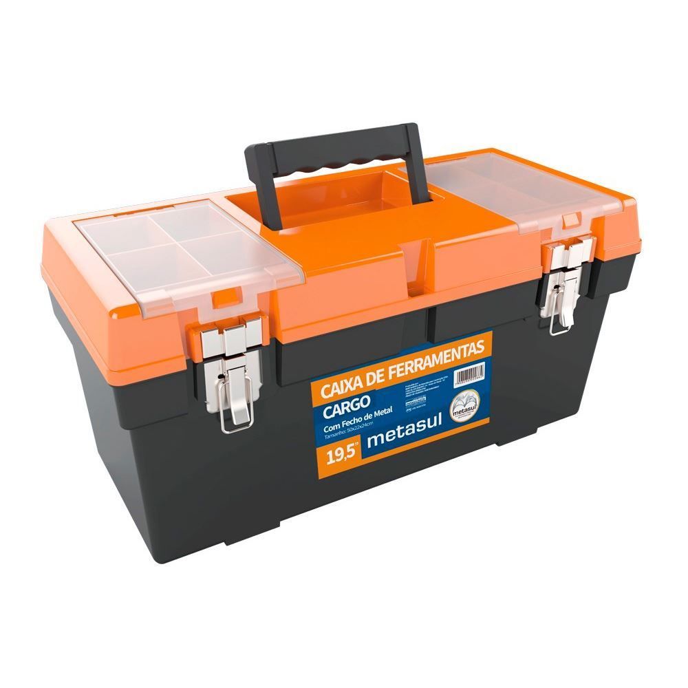 Caixa De Ferramentas Cargo 19,5" Metasul - Preto e Laranja