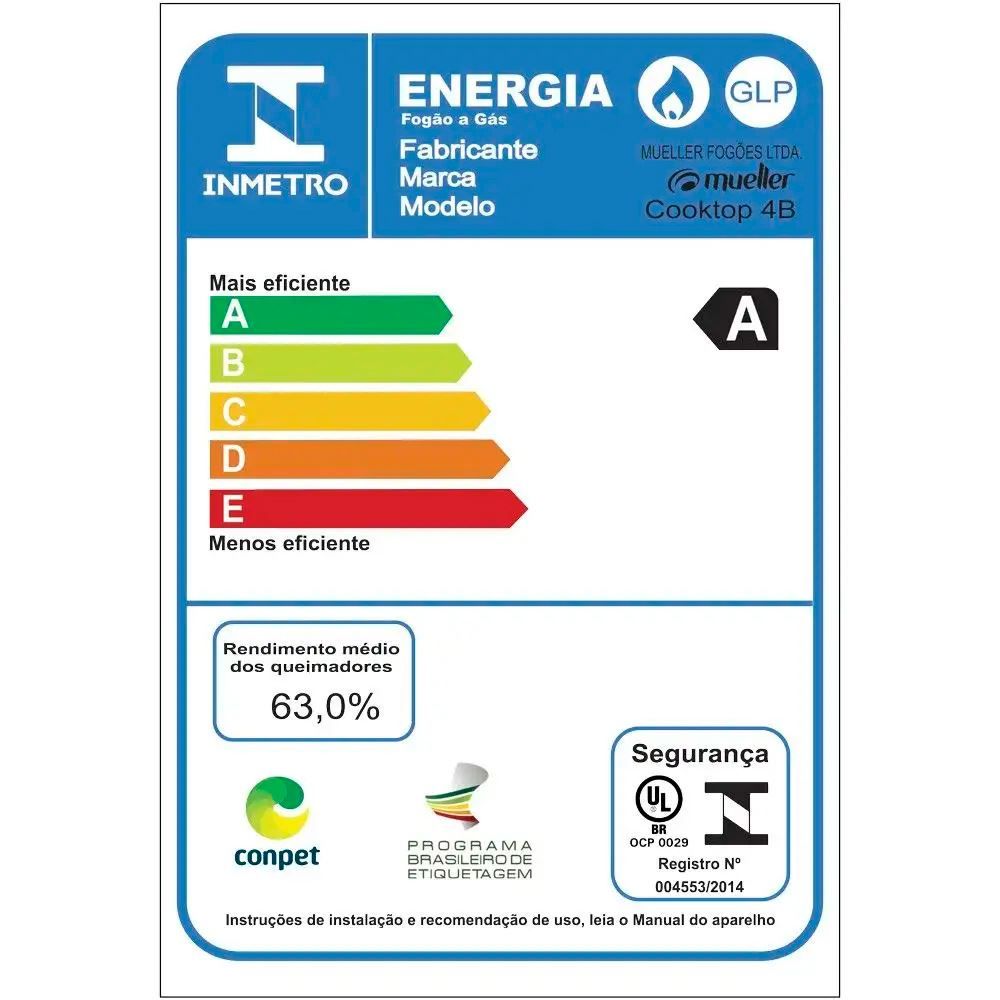 Fogão Cooktop Mueller 4 Bocas Preto Ultra Chama - Bivolt 