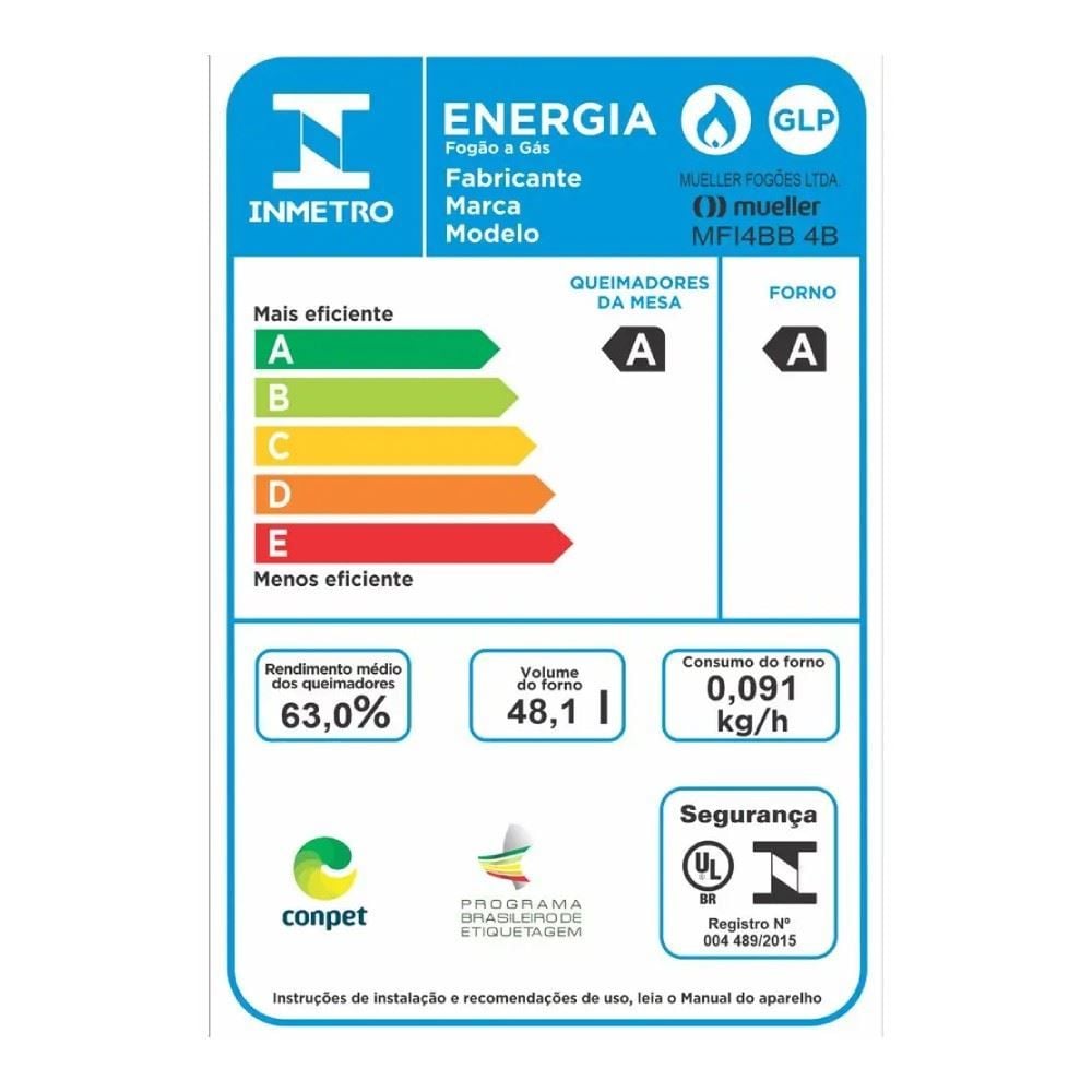 Fogão de Piso 4 Bocas Preto Fosco Mueller Mfi4bb - Bivolt