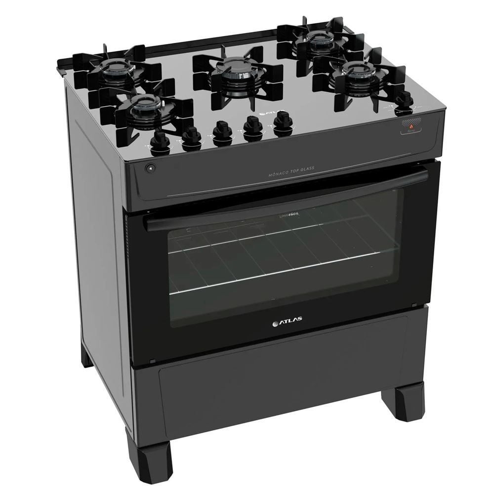 Fogão De Piso 5 Bocas Atlas Mônaco Top Glass Preto - Bivolt