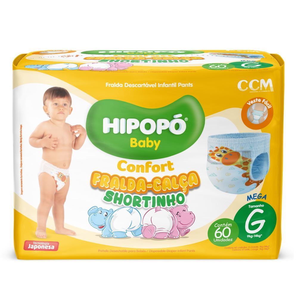 Fraldas Descartáveis Calça Shortinho G Confort Hipopó Baby  - 60 unidades