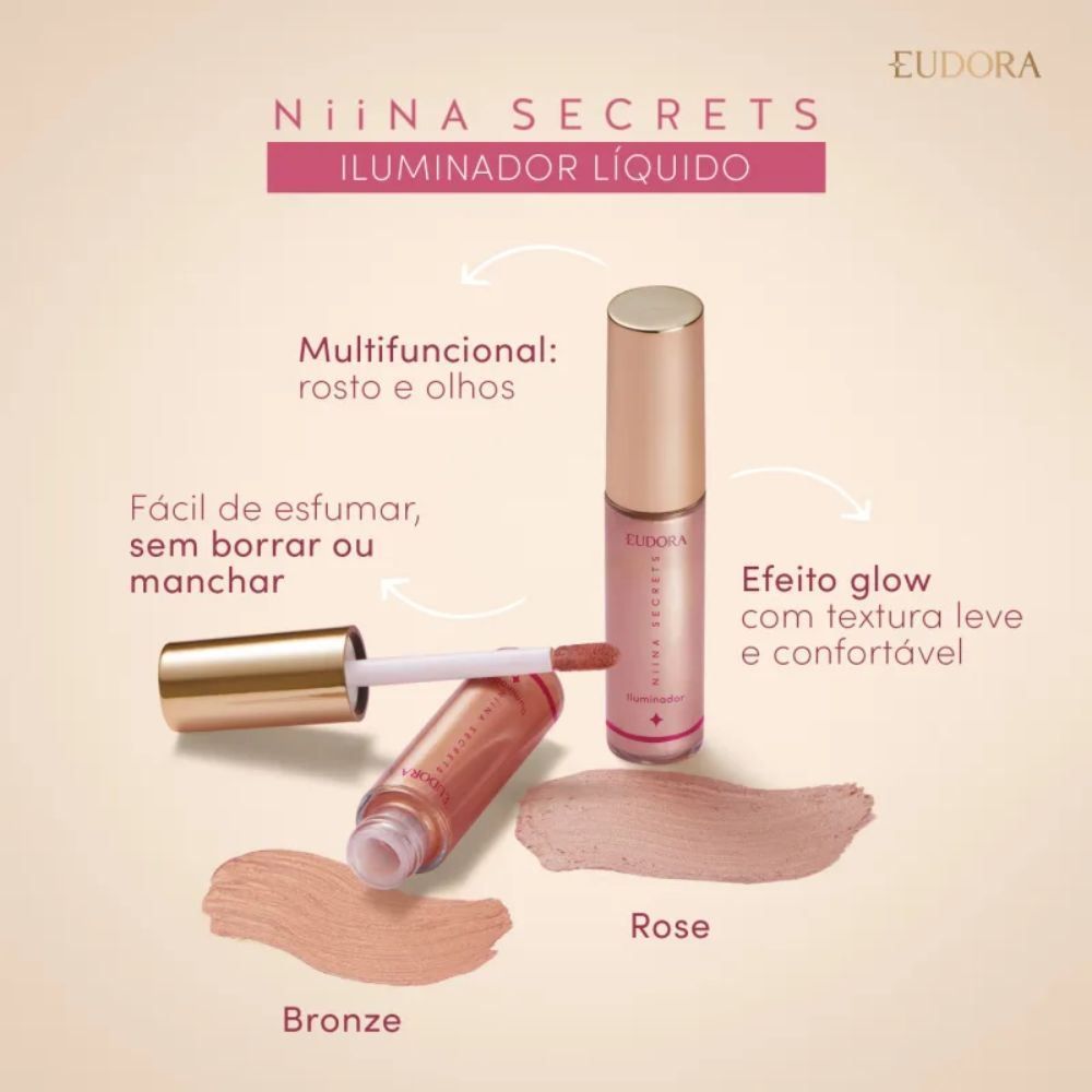 Iluminador Líquido Rose Niina Secrets Eudora - 10ml