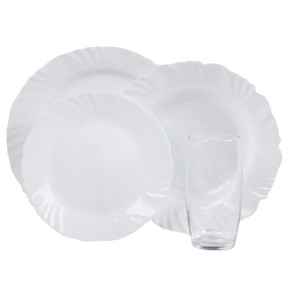 Aparelho de Jantar Opaline Pétala com Copos Nadir 16 Peças - Branco