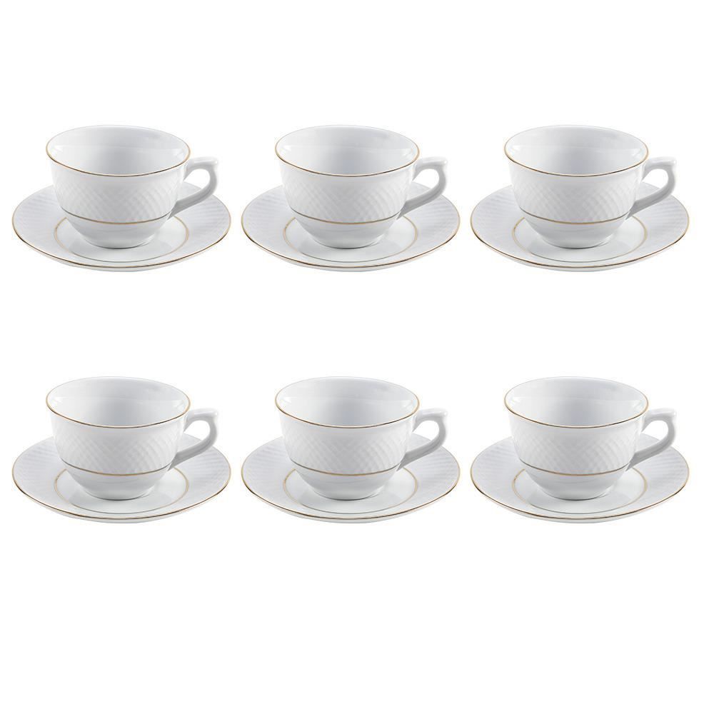 Jogo De Xícaras Com Pires Royal Havan Casa 12 Peças - Porcelana