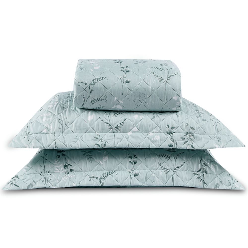 Kit Colcha Casal Estampada Versalhes Havan Casa 3 Peças - Folhagens Verde