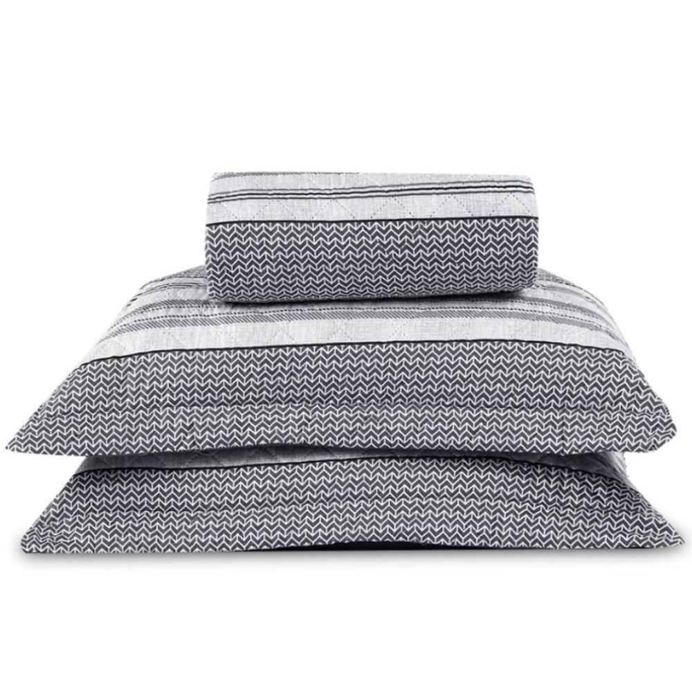 Kit Colcha Casal Versalhes Estampada Havan Casa 3 Peças - Geo Cinza
