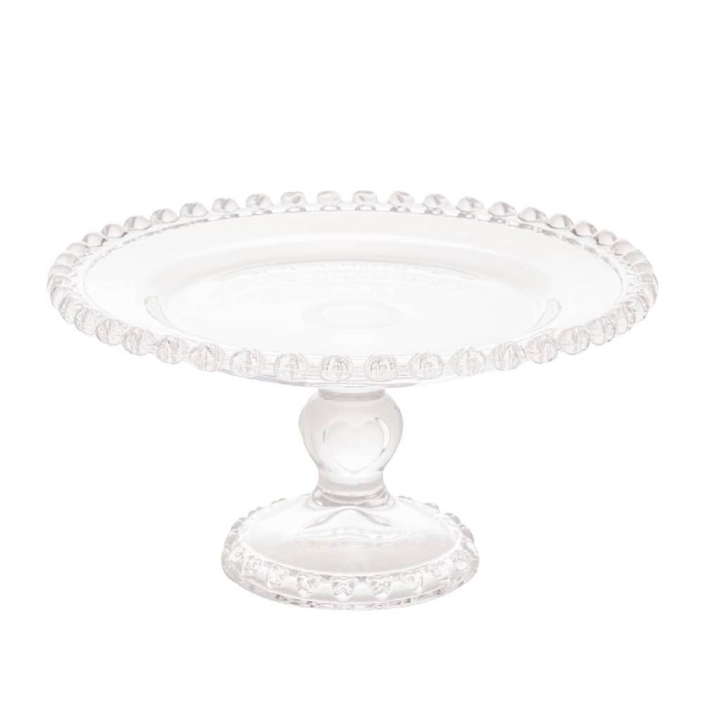 Prato De Bolo Redondo Com Pé Lyor Cristal Coração - Transparente 