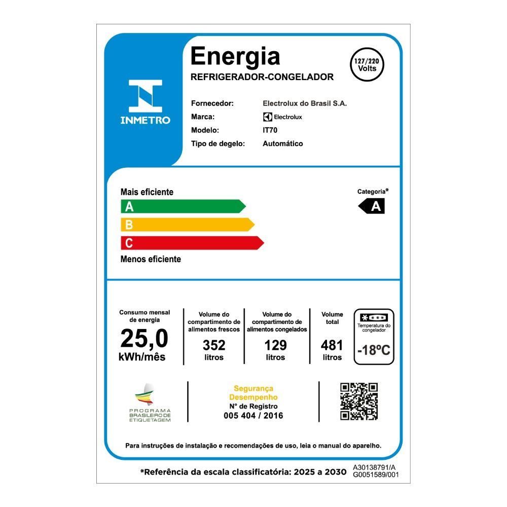 Refrigerador Geladeira Electrolux Frost Free Inverter 480 Litros It70 - Bivolt