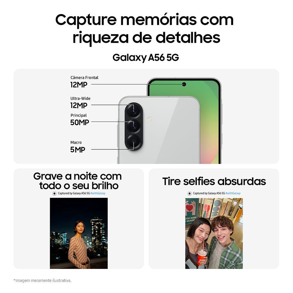 Samsung Galaxy A56 5G, 128 Gb, 8 Gb, Câmera Tripla - VERDE