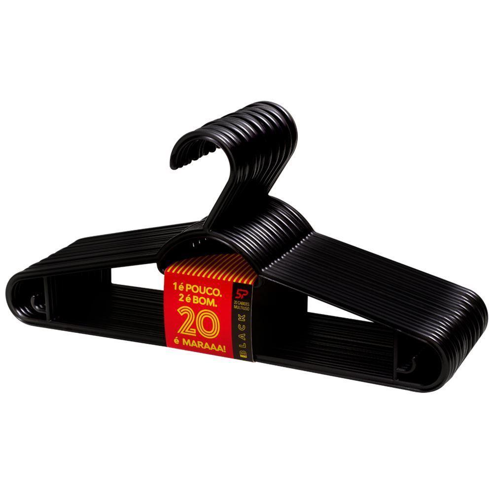 Conjunto Cabides Black Feirinha 20Pc - Preto